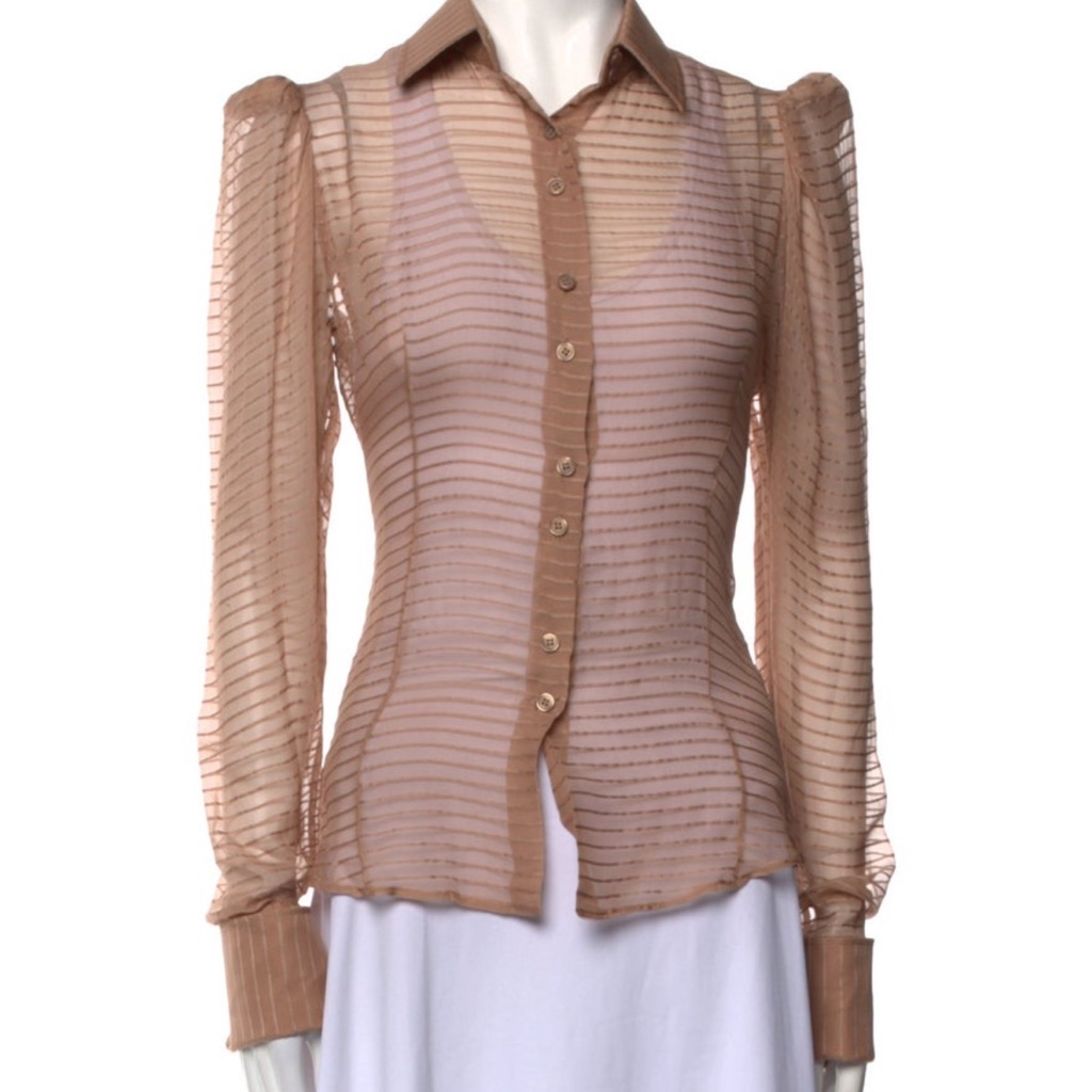 Stella Mccartney Sheer Striped Button-Front Top In Beige